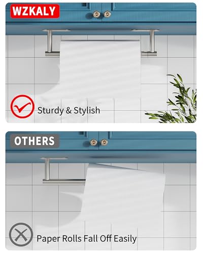 Paper Towel Holder Under Cabinet with 2Hooks Self Adhesive Silver