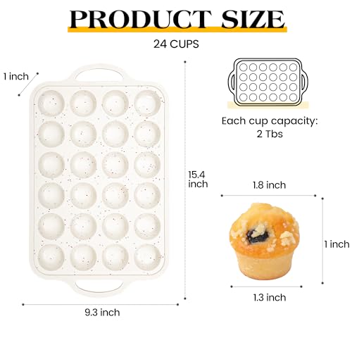 24 Cups Silicone Mini Muffin Pan for Baking with Metal Frame (2 Count)