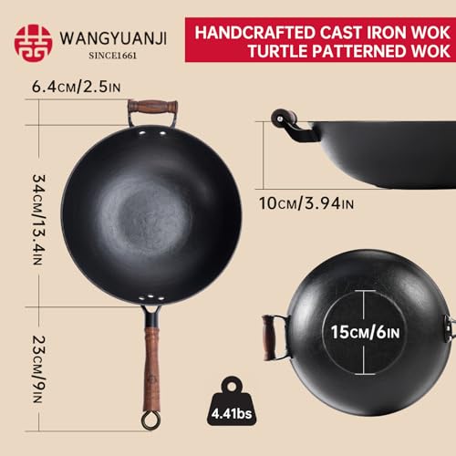 13.4" Cast Iron Wok with Glass Lid