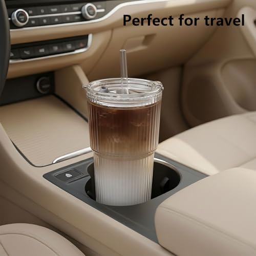 Ribbed 2pack 20oz Glass Cups with Bamboo & Plastic Lids and Straws (2 Count)