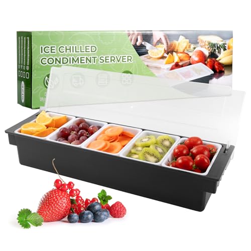 Ice Chilled Condiment Caddy with 5 Removable Trays and Lids (45.8562 Ounce)