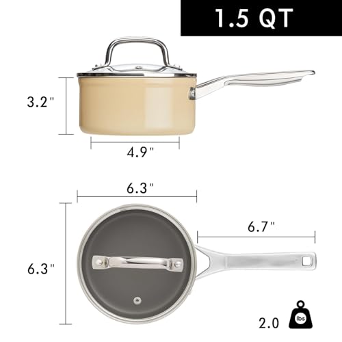 1.5 QT Ceramic Enamel Saucepan with Lid