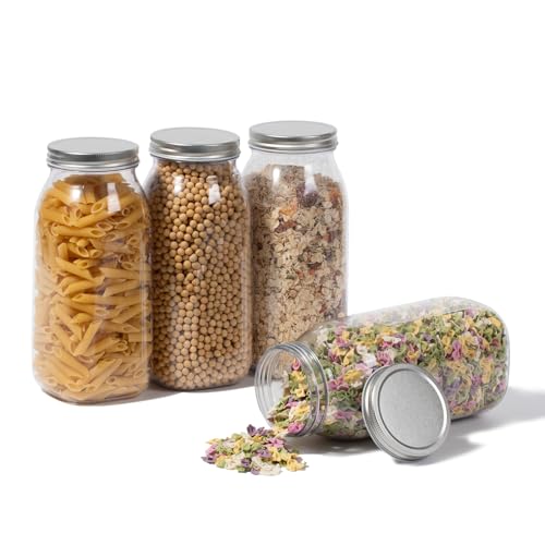 64 oz Large Plastic Mason Jars with Airtight Lids Wide Mouth (4 Count)