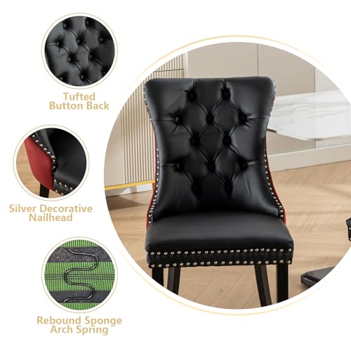 Red Velvet and Black PU Upholstered Dining Chairs Set of 2 (2 Count)