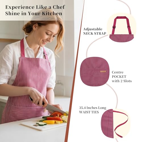 2 Pack Cooking Aprons Adjustable Bib Apron for Women with 2 Pockets (2 Count)
