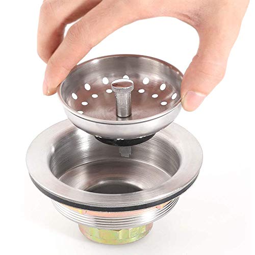 3-1/2 Inch Kitchen Sink Drain Assembly with Strainer Basket/Drain Stopper, All Stainless Steel Sink Drain Kit Durable and Rustproof