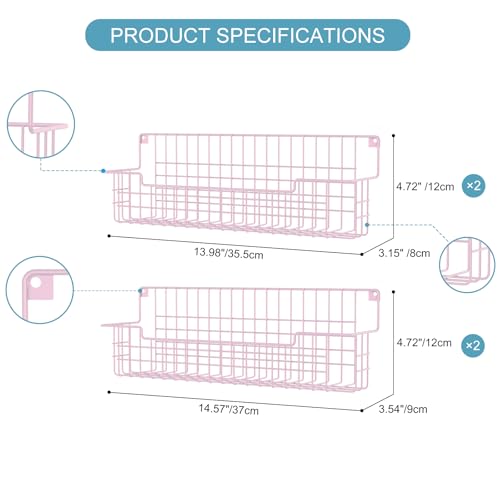 Spice Rack, 4-Pack Seasoning Organizer Wall Mounted for Kitchen Storage Organization, Metal Spice Holder Shelf for Cabinet, Pantry, Pink (4 Count)