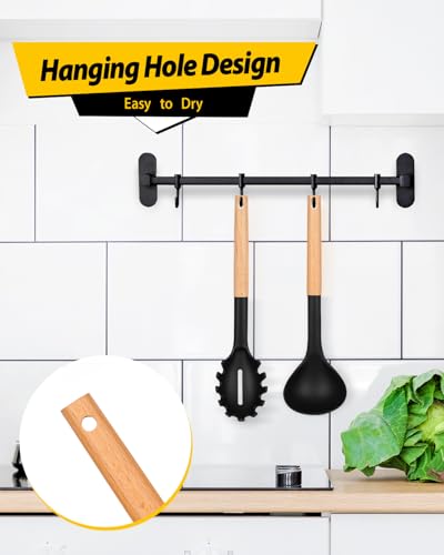 Silicone Pasta Fork and Ladle Spoon Set with Wooden Handle (2 Count)