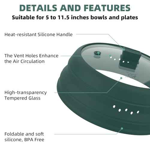 Microwave Splatter Cover Glass Guard Lid with Collapsible Silicone for Food Pot Plate Cover 9.8 inch Dark Green