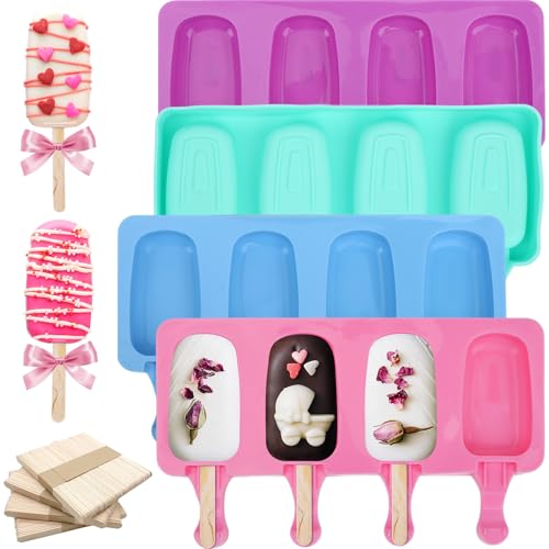 4 Set Silicone Popsicle Molds with 200 Sticks (4 Count)