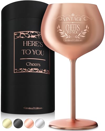 Cheers to You Birthday Wine Glass with Engraved Vintage Quote