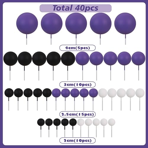 40 pcs Foam Ball Halloween Cake Toppers with Sticks Perfect for Graduation Halloween Cake Decor Birthday Graduation Congrats 2026 Cake Decoration Wednesday Theme Party (40 Count)