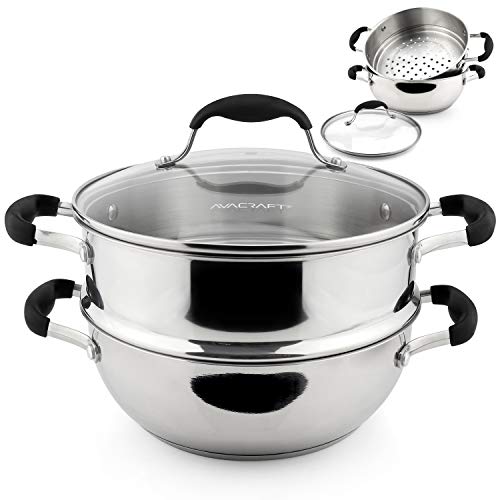 3 Piece 18 10 Stainless Steel Steamer Pot Set with Glass Lid