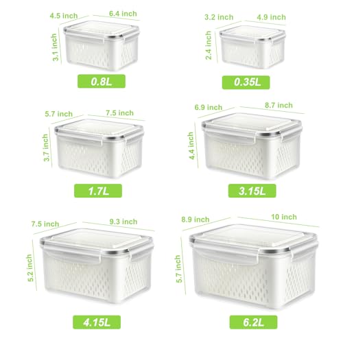 6 Pack Fruit Storage Containers for Fridge Produce Saver Veggie Container (6 Count)