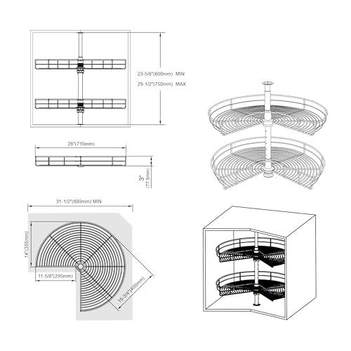 Dowell Base Cabinet Kidney Shape Dia.28 270° Lazy Susan