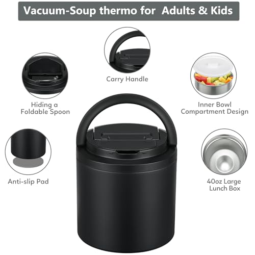 Soup Thermo for Hot Food Adults 40oz Lunch Containers Wide (40.5768 Fl Oz)
