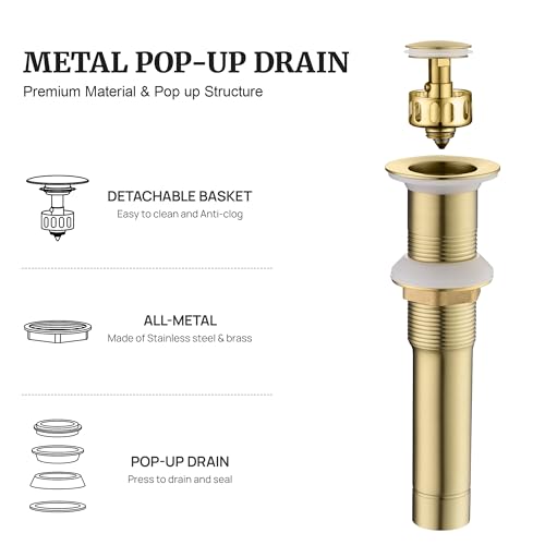 Pop up Sink Drain Stopper for Bathroom Vessel Vanity Sink Art Basin Brushed Gold