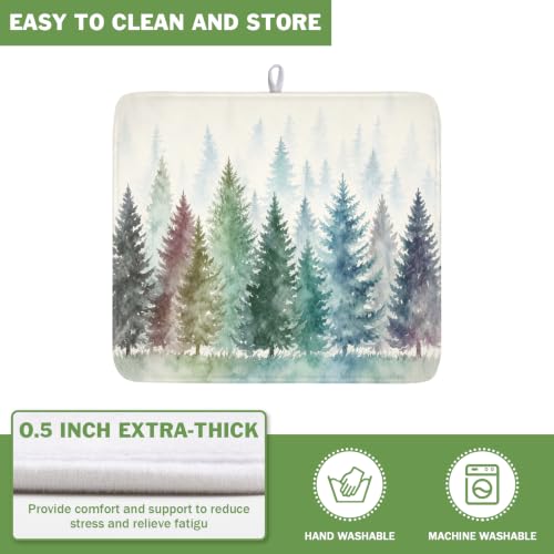 Pine Tree Dish Drying Mat Natural Forest Fog Microfiber Dishes Pad 16x18 Inch Absorbent Fast Dry Dish Drainer Rack Mats for Kitchen Counter
