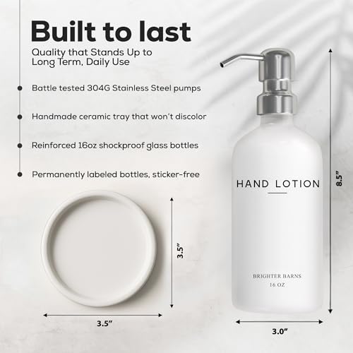White Glass Lotion Dispenser with Pump Bathroom Set by Brighter Barns