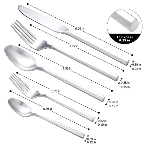 Matte Silverware Set Silver Flatware Set with Hexagon Handle 20 Pieces 18 (20 Count)