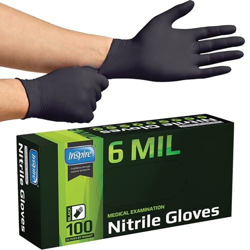 Black Nitrile Gloves HEAVY DUTY 6 Mil Nitrile Chemical Resistant Medical Cooking Cleaning Disposable Black Gloves (1000 Count)