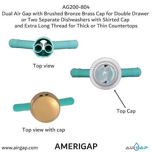 Dual Air Gap with Brushed Bronze Brass Cap for Double Drawer or Two Separate Dishwashers with Skirted Cap and Extra Long Thread for Thick or Thin Countertops