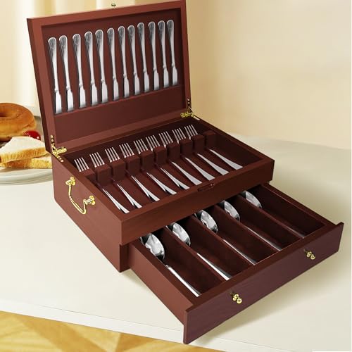 Silverware Storage Box Solid Wood with Lid
