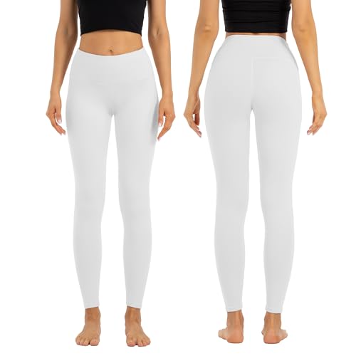 High Waist Butt Lifting Leggings for Women Buttery Soft Breathable Yoga Pants with Hidden Pocket Tummy Control Gym White