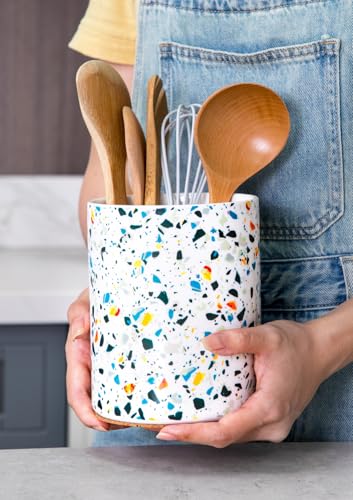 Ceramic Kitchen Utensil Holder for Countertop 6.4" Marble Pattern (18 Count)