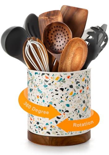 Ceramic Rotating Kitchen Utensil Holder for Countertop