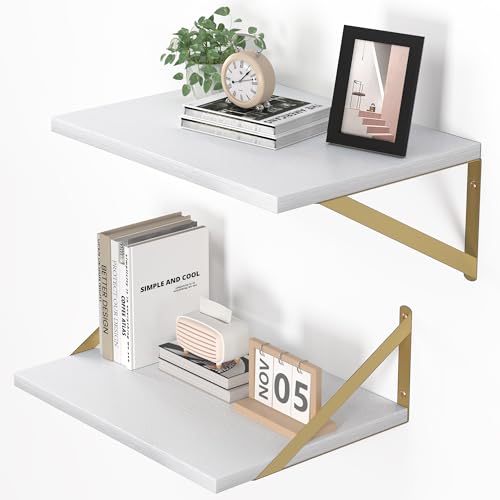 16W x 12D Deep Floating Shelves Set of 2 White & Gold (2 Count)