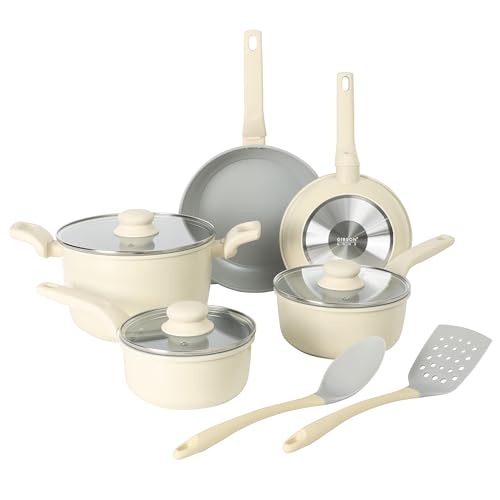 Barnsdall 10 Piece Premium PFA Free Ceramic Nonstick Pots and Pans Aluminum Induction Cookware Set W (10 Count)