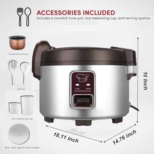 13.8 QT Large Commercial rice cooker 65 cups cooked 32 cups uncooked rice Commercial Electiric Rice Warmer for 18