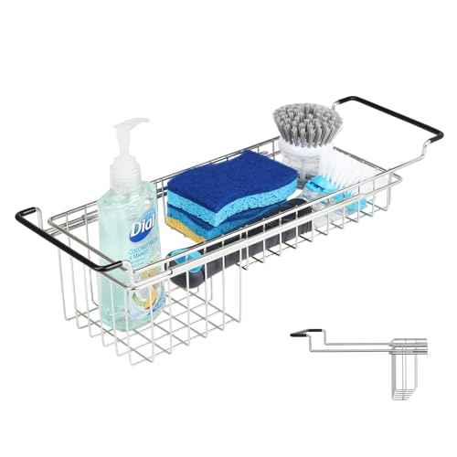 Over The Kitchen Sink Caddy Sponge Holder Organizer Drying Rack Expandable for Sponge Brush Soap 13.8" to 20.8"