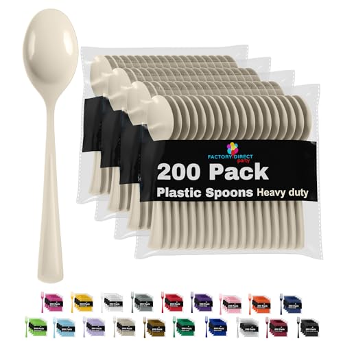 Party Solids Ivory Plastic Spoons 200 Pieces Ivory Spoons Disposable Utensils Heavy Duty Plastic Cutlery Set Disposable Cutlery Sets Flatware Sets Silverware Set Party Supplies & Party Tableware (200 Count)