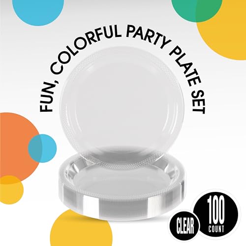 Sturdy Clear Plastic Plates 10" Party Plates 100 Pcs (100 Count)