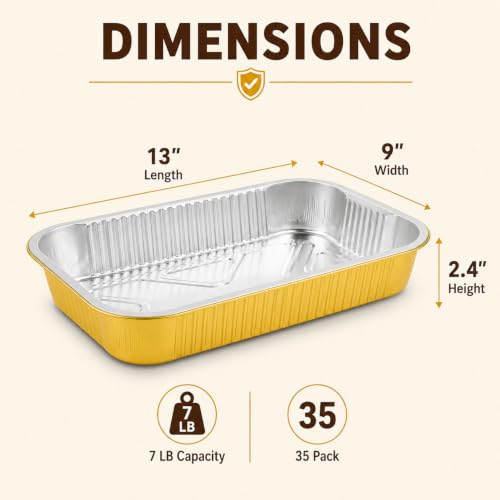 35 Pack Aluminum Pans Half Size 9x13 Extra Heavy Duty (35 Count)