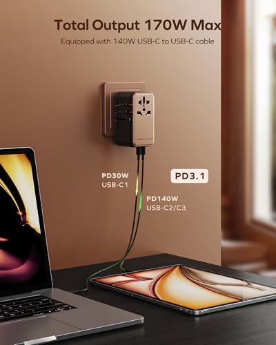 Universal Travel Adapter Worldwide 170W GaN