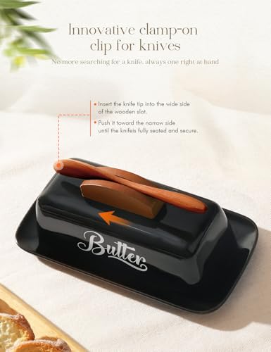 Black Butter Dish with Lid and Knife