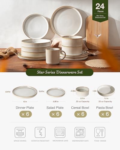 Star Stoneware Dinnerware Sets with Pasta Bowls (24 Count)
