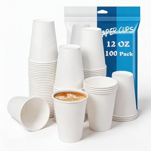 Coffee Cups 12 oz 100 Count Disposable Paper Coffee Cups White