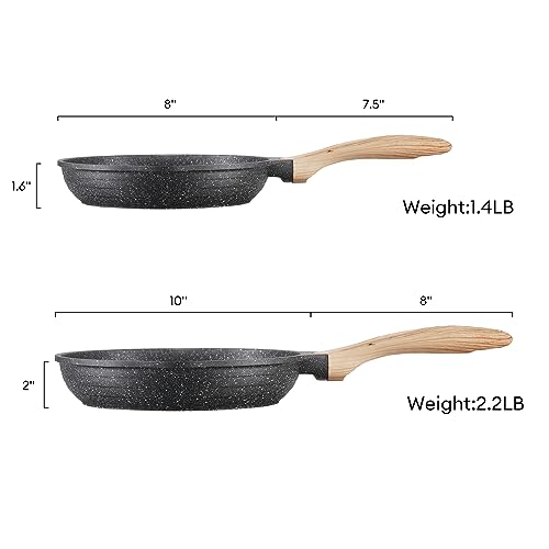 8 & 10 Inch Nonstick Frying Pan Sets for Cooking Dual Spouts Skillet (2 Count)