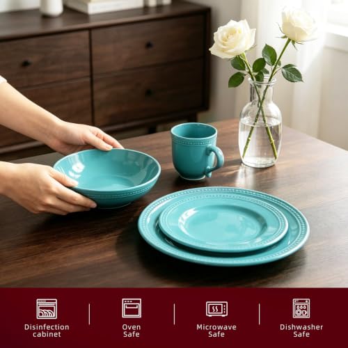 HomeVSS 16 PC Pearl Dots Stoneware Dinnerware Set