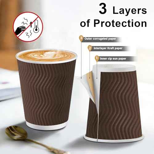 120 Pack 10 oz Insulated Disposable Paper Coffee Cups Brown (120 Count)