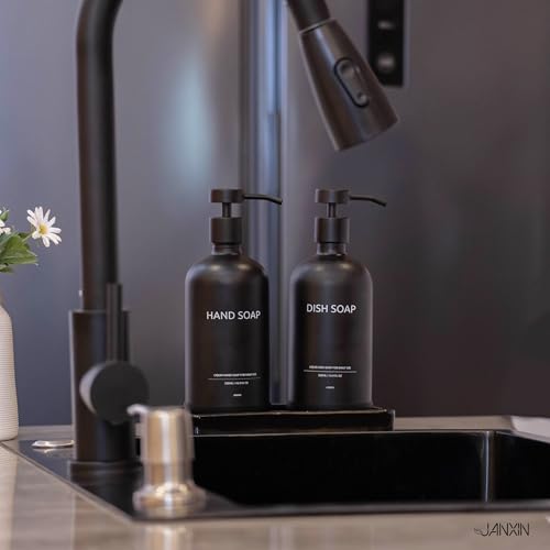 Glass Kitchen Soap Dispenser Set with Ceramic Tray