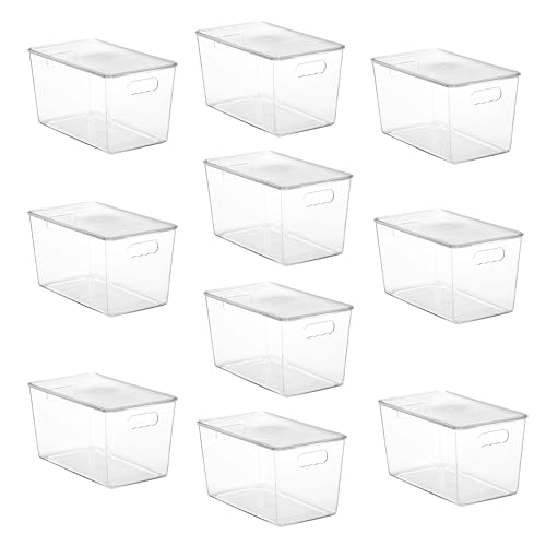 10 Pack Clear Stackable Storage Bins with Lids and Handles (10 Count)