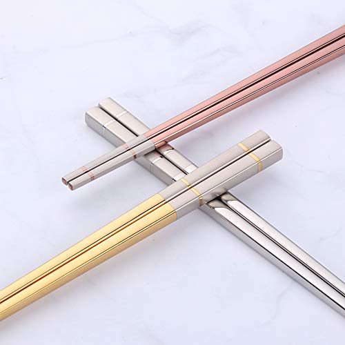 5 pair Nice Stainless Steel Featured Chopsticks Metal Reusable Chopsticks Chinese Square Chopsticks