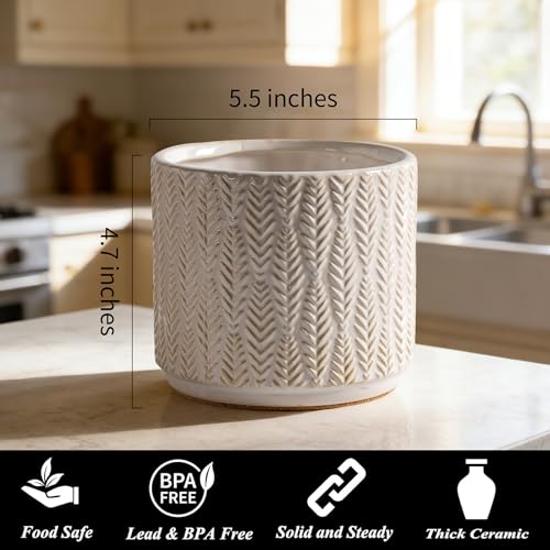 Utensil Holder Rustic Farmhouse Ceramic Utensil Crock for Countertop 5.3