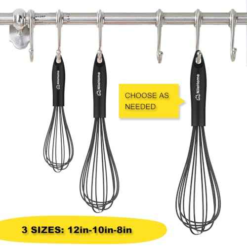 Silicone Whisk Set 8" 10" 12" Kitchen Whisk Black (3 Count)