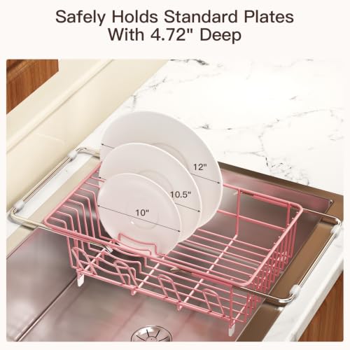Pink Expandable Dish Drying Rack Over Sink with Anti